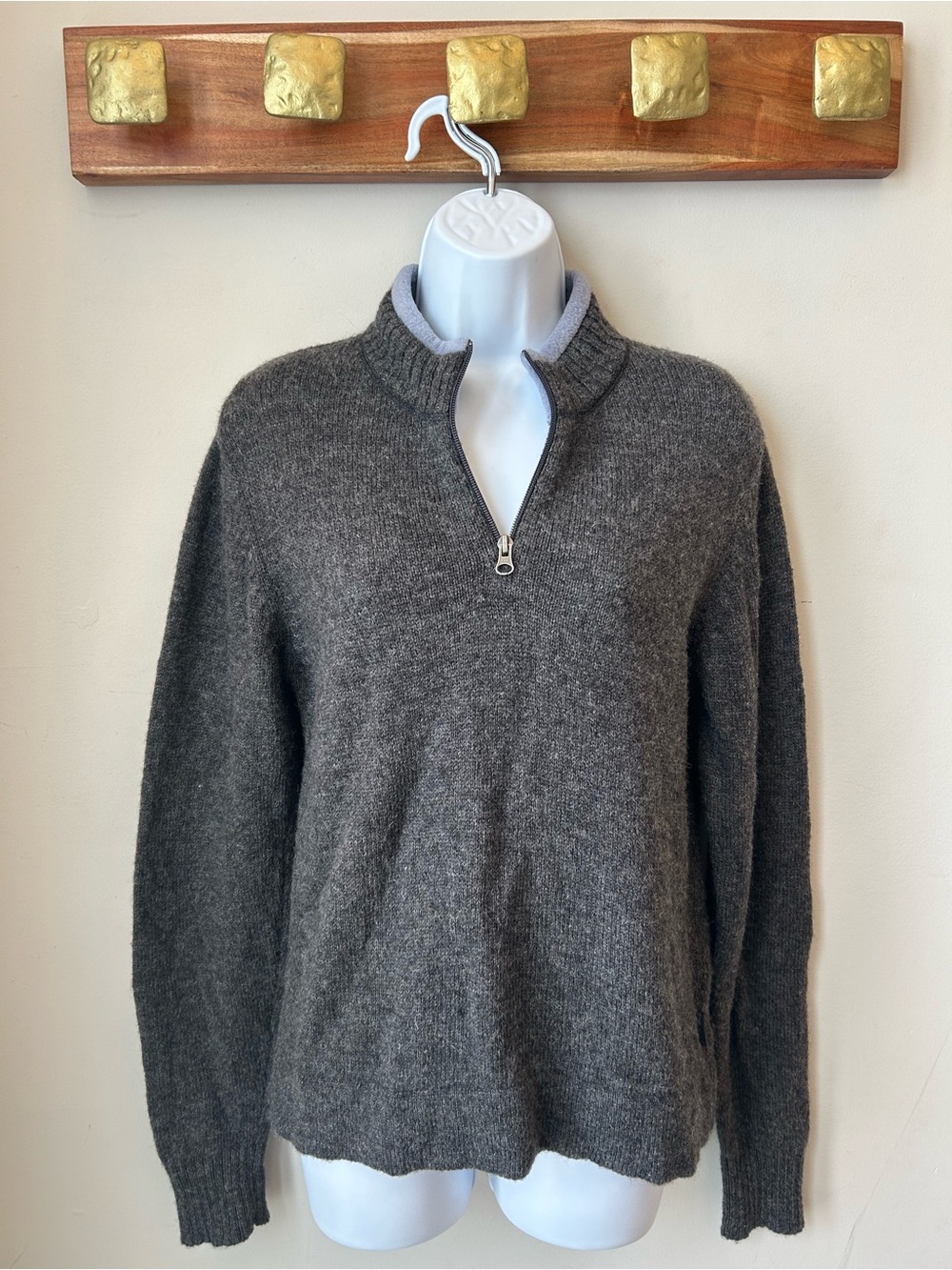 Woolrich 100% Wool Quarter Zip Sweater Gray Cozy Cabin Core Women’s Medium